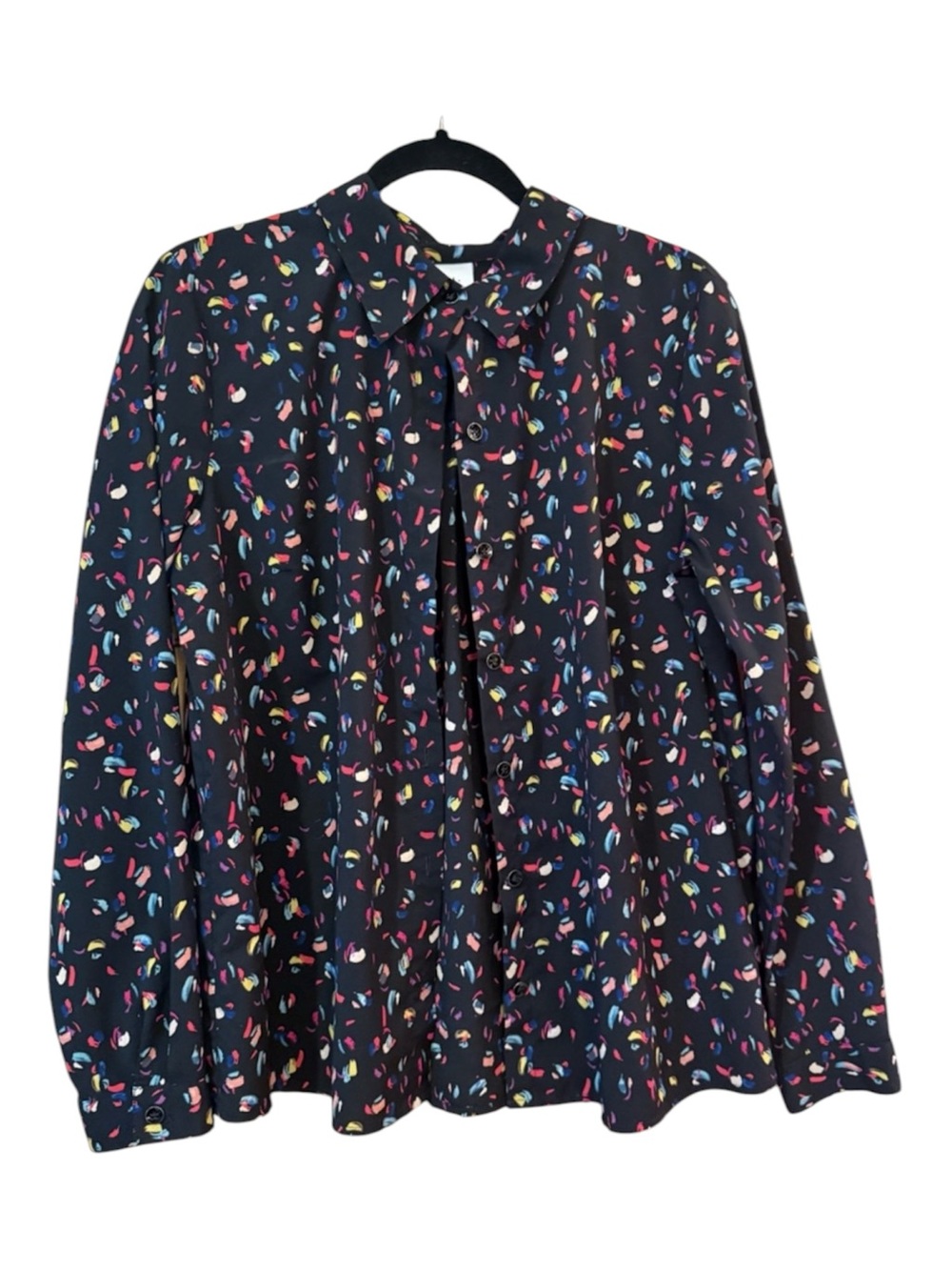 CAbi Black Confetti Print Button Blouse Office Siren medium 3423 - Picture 2 of 6